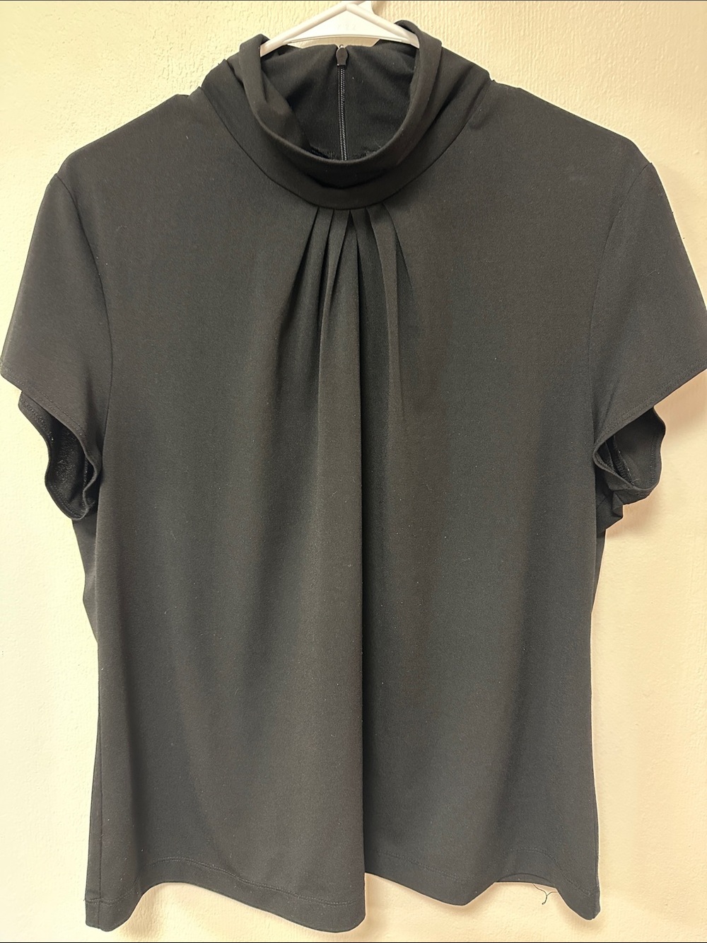 Grace Elements Black Short-Sleeve Pleat Mock Neck Top